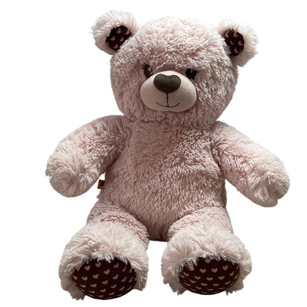 Build A Bear Pink Plush Teddy Bear with Heart Accents on Feet and Ears